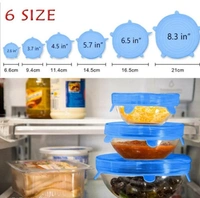 6Pcs Silicone Stretch Preserve Pot Bowl Fruit Lid for Fridge Microwave Food Container Cover - Silicon, Clips & Lids, 6pieces
